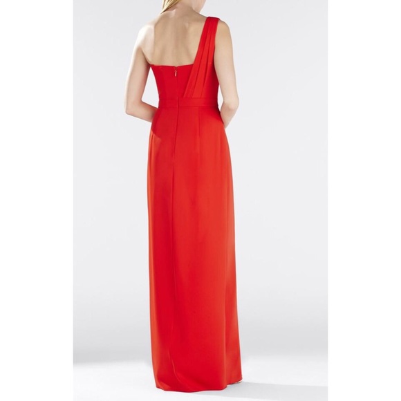 BCBGMAXAZRIA Red Peplum One Shoulder Gown - Picture 3 of 8